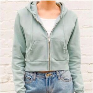 Brandy Melville John Galt Light Green Cropped Zip-Up Hoodie Jacket